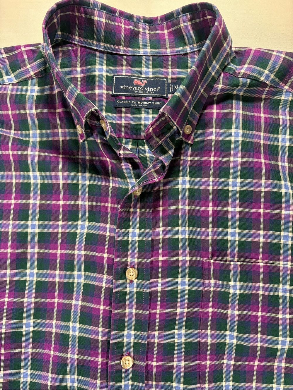 Vineyard Vines Mens XL Classic Fit Murray Shirt 100% Cotton Plaid Purple Green